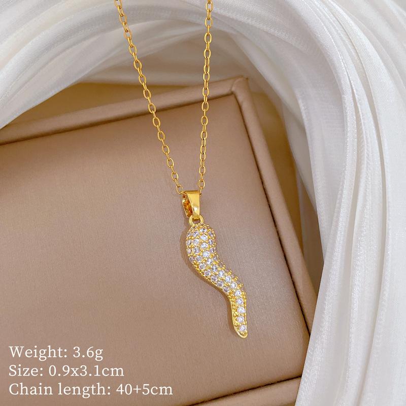 Titanium Steel, Special-Shaped Personalized Pepper Light Luxury Temperament Gorgeous Full Diamond Necklace Women'S Versatile Collarbone Chain