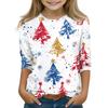 Christmas Day Print Tops For Youth Girls 5-16 Years Round Neck 3/4 Sleeves T-Shirts Trendy Tops Outfit Tees