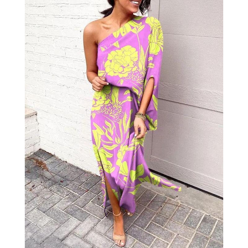 Sexy One Shoulder Dress Women European and American Sexy Fashion Slant Shoulder Single Side Sleeve Dress