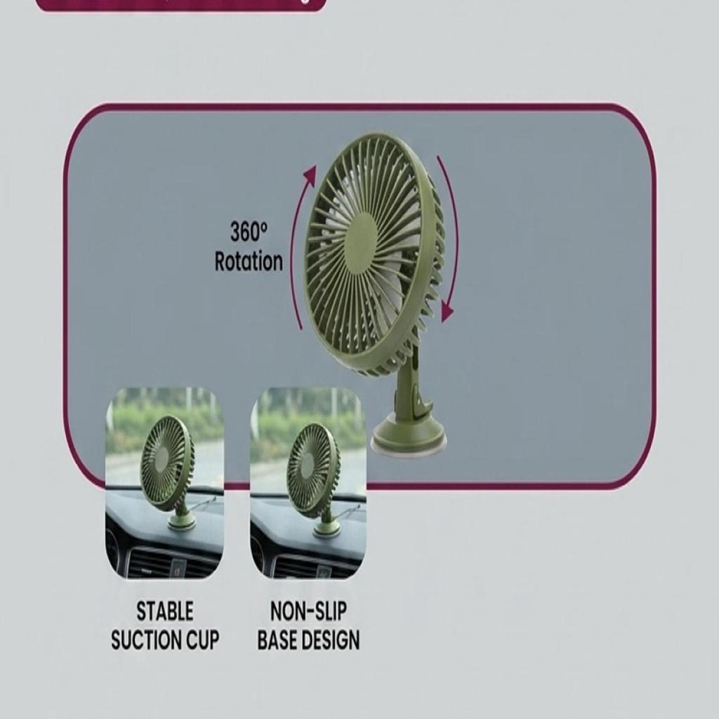 Single Head Car Suction Cup Fan 360 Degree Rotation 3 Speed USB Port Suction Cup Vehicle Fan