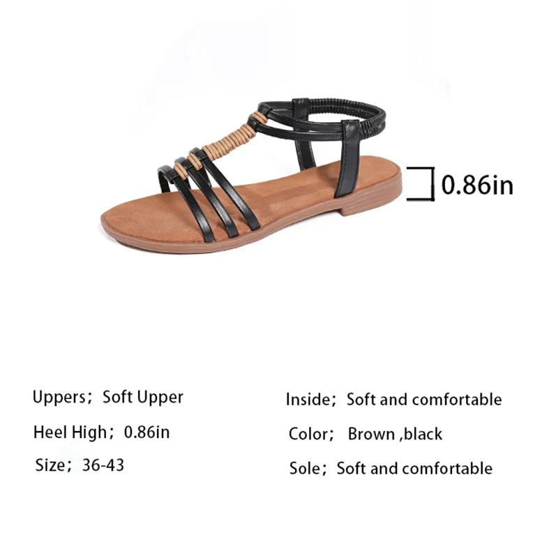 Fashion Roman Retro T-Strap Low Heel Sandals Women Plus Size Summer Patchwork Sandal Female New Elastic Band Open Toe Sandalias Mujer