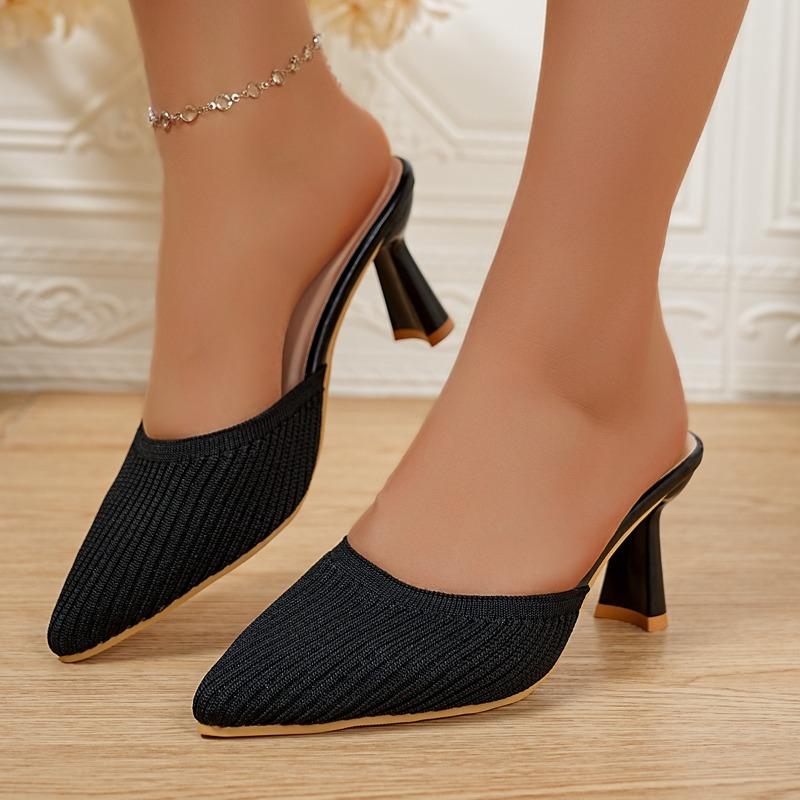Fashion Knitted Breathable Wrapped Toe Slippers Women's Fashion Pointed Toe Shallow Mouth Slip-on Non-Slip High Heels