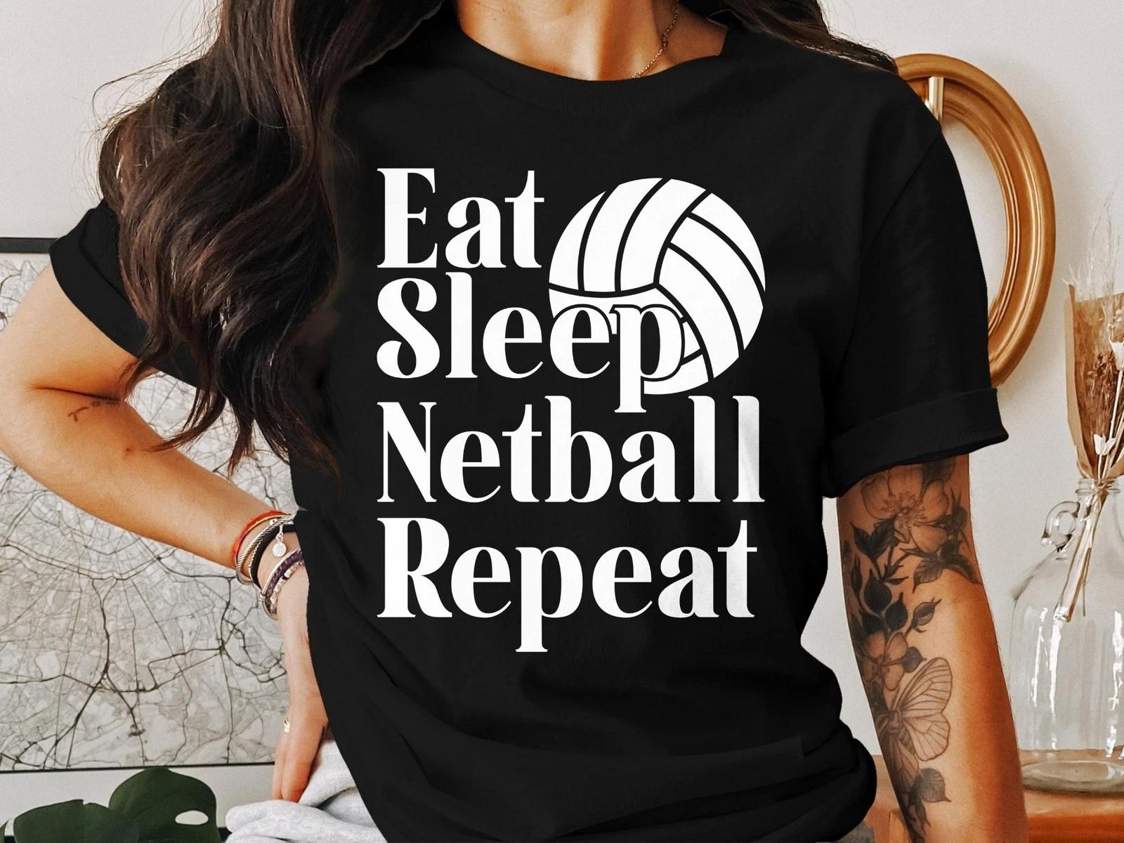 Eat Sleep Netball Repeat T-Shirt – Fun Game Day Tee for Players, Fans & Teams XL
