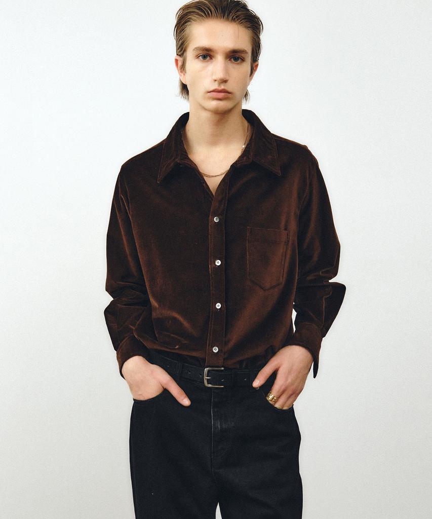 NOIRER Velvet Loose Fit Shirt (Brown)