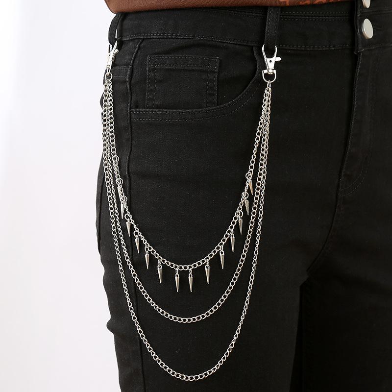 Punk-Stil Geometrische Mehrschichtige Taillenkette mit Nieten - Hip Hop Denim Accessoire für Männer und Frauen