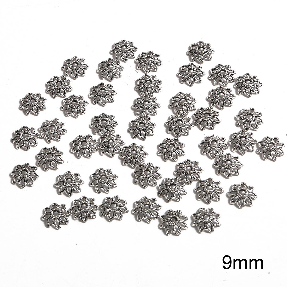 

50 шт металлические полые цветочные бусины, колпачки, коннекторы для изготовления ювелирных изделий своими руками 01 серебряный