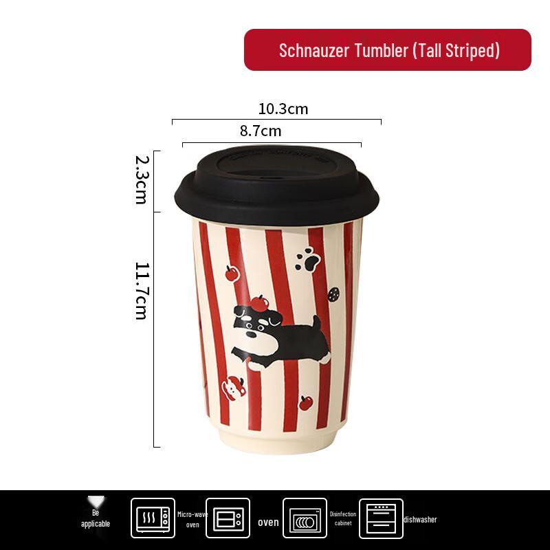 SHUNJU Cute Schnauzer Ceramic Mug with Lid
