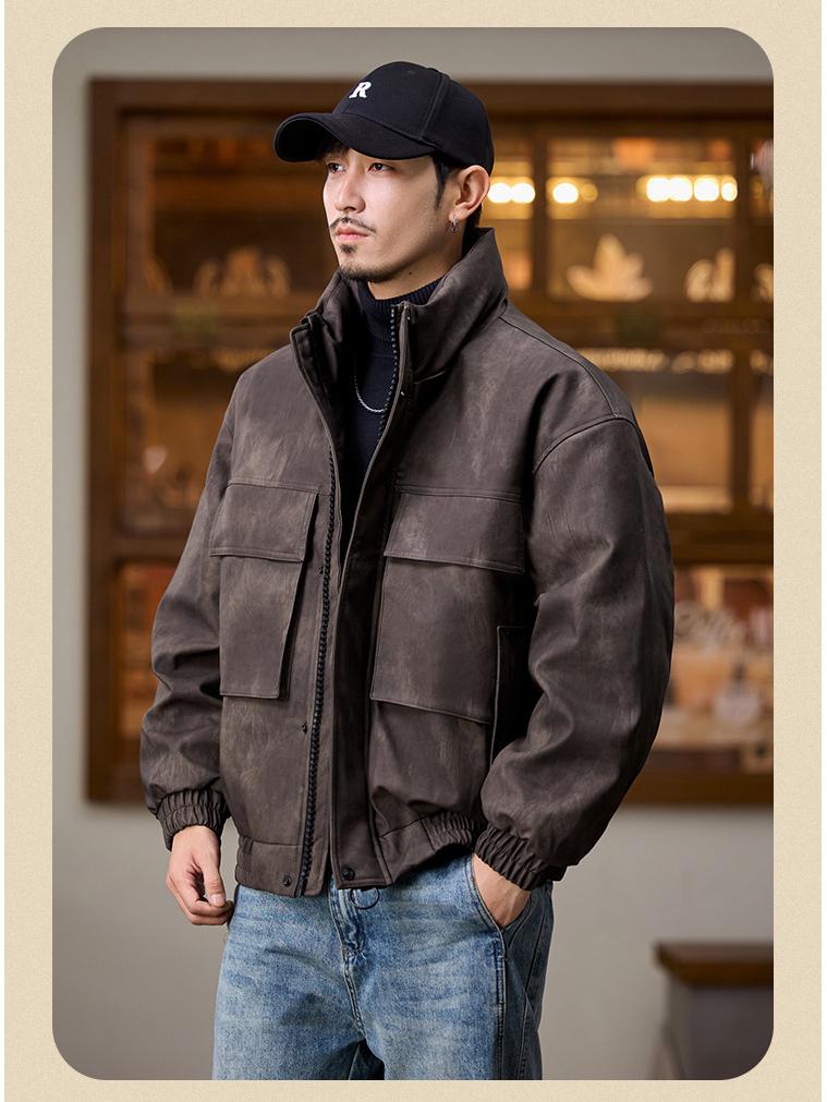 Amerikanische Workwear PU-Leder Herren Daunenjacke - Winterkollektion 2025, High-End Trendmarke.