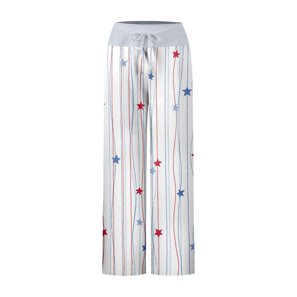 Damen Casual Sporthose mit Retro-Prints, perfekt für den Unabhängigkeitstag, mit Taschen und langer Länge.
