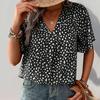 Women Leopard Print V Neck Short Sleeve Mid Length Casual Shirt