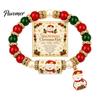 Holiday Gift for Women Christmas Bracelets Women, Beaded Charm Stretch Bracelet with Festive Snowman Jewelry Card, Stocking Stuffers, Party Accessory