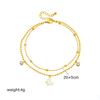 Gold Stainless Steel Double Layer Butterfly Anklet Shell Zircon Beaded Non-tarnish