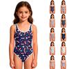 Girls' One-Piece Swimsuit - Round Neck Summer Bathing Suit Independence Day