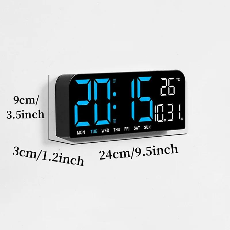 USB Powered 9 Inch Large Digital Wall Clock Temperature Date Week Timing Countdown Auto-Dimmer 2 Alarm 12/24H LED Alarm Clock
