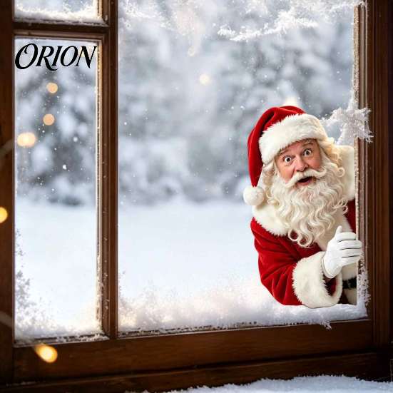 Xmas Window Clings Peeking Santa Claus Static Cling, No?Glue Christmas Sticker, Creative Holiday Gifts Reusable Glass Decal, Atmosphere Decor