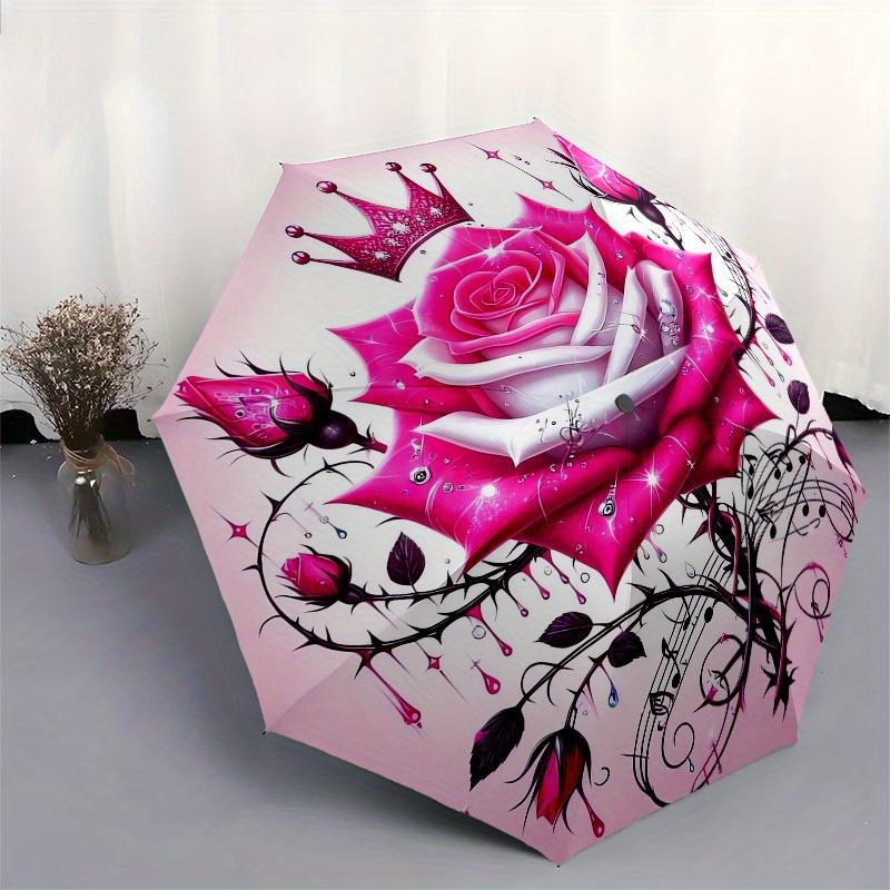 1pc Glamorous Pink Rose with Crown Umbrella with Plastic Handle,Suitable for All Seasons Home Travel Outdoor UmbrellaB1828
