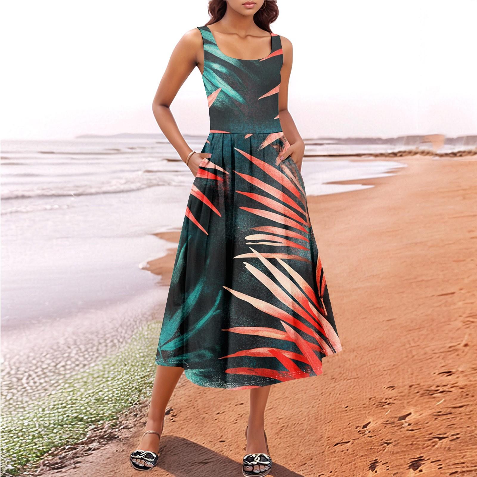 

Женский летний весенний повседневный цветочный сарафан без рукавов для пляжного отдыха струящиеся платья-майки миди в стиле бохо XXL