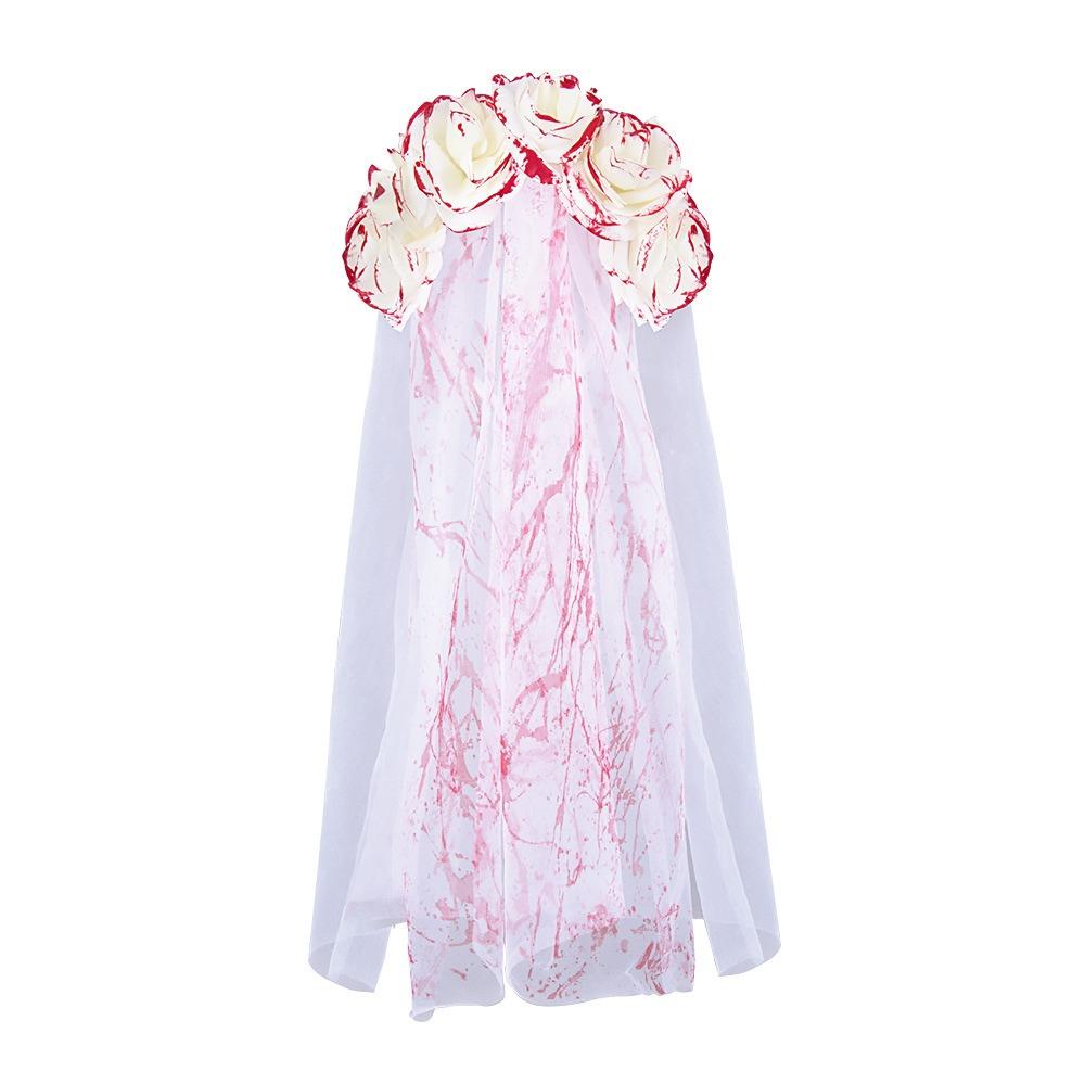 Blood Rose Flower Crown Ghost Cosplay Accessories Hair Hoop with Veil  for Women