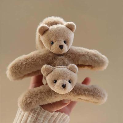 Cute Bear Plush Hairpin for Women Double-side Bear Head Large Claw Clip Korean Crab Clips Women Hair Clips Hair Accessories Fashion Cartoon Hairpin