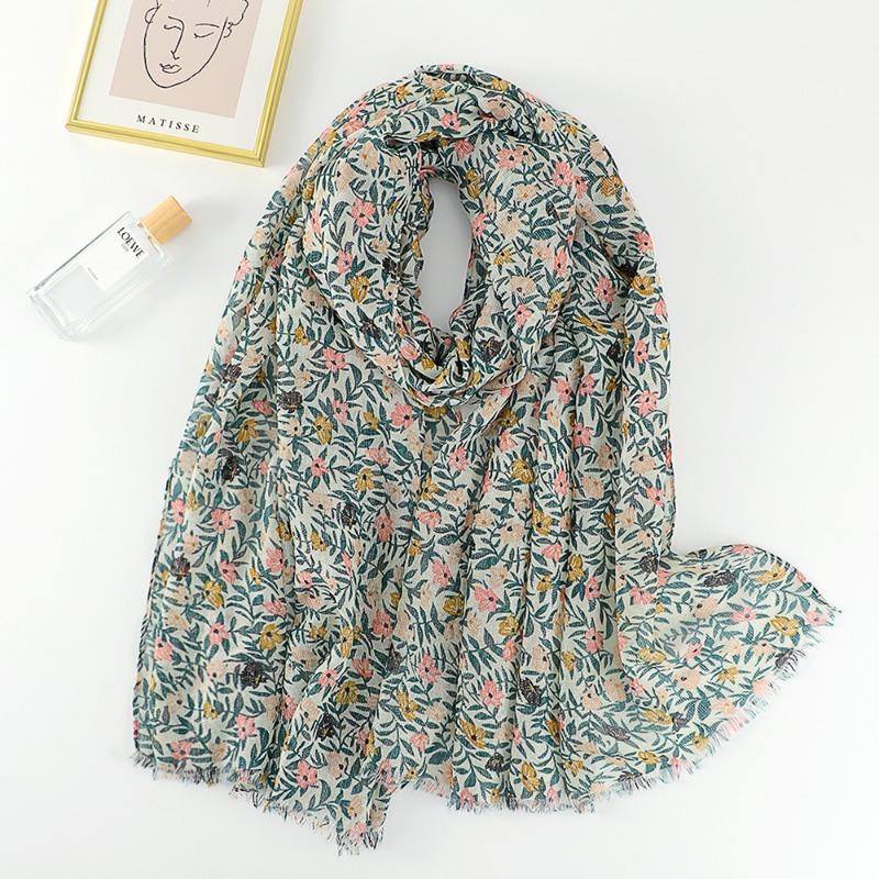 Autumn and winter small fresh rendering ink painting butterfly printing warm shawl, travel beach towel cotton and linen feel scarf