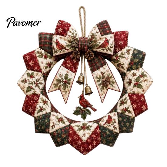 DIY Patchwork Craft Supplies Wreath Kit, Christmas Sewing Seasonal Patterns, Farmhouse Style Crafts Fabric Kit for Adults, Front Door Wall Decor