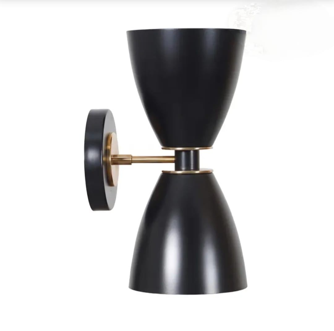 

Mid Century Modern Diabolo Wall Sconce Handmade Black & Brass Double Cone Wall Light Fixture Bedroom Hallway Living Room Lighting Gift Idea чорний