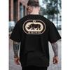 European Size Rhino Logo Summer Outdoor Sports And Casual Oversized Short-Sleeve Tees, Trendy Men'S Fashion Prints, Relaxed Fit Base Shirts