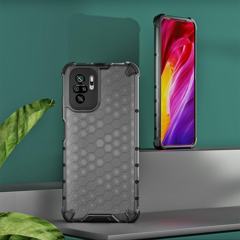 KEYSION Shockproof Armor Case for Xiaomi POCO M5 M5S Soft Silicone+PC Transparent Honeycomb Phone Back Cover for POCO M4 5G