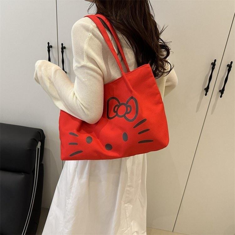 Hello Kitty Trendy Canvas Handbag With Durable Material And Double Shoulder Straps For Women