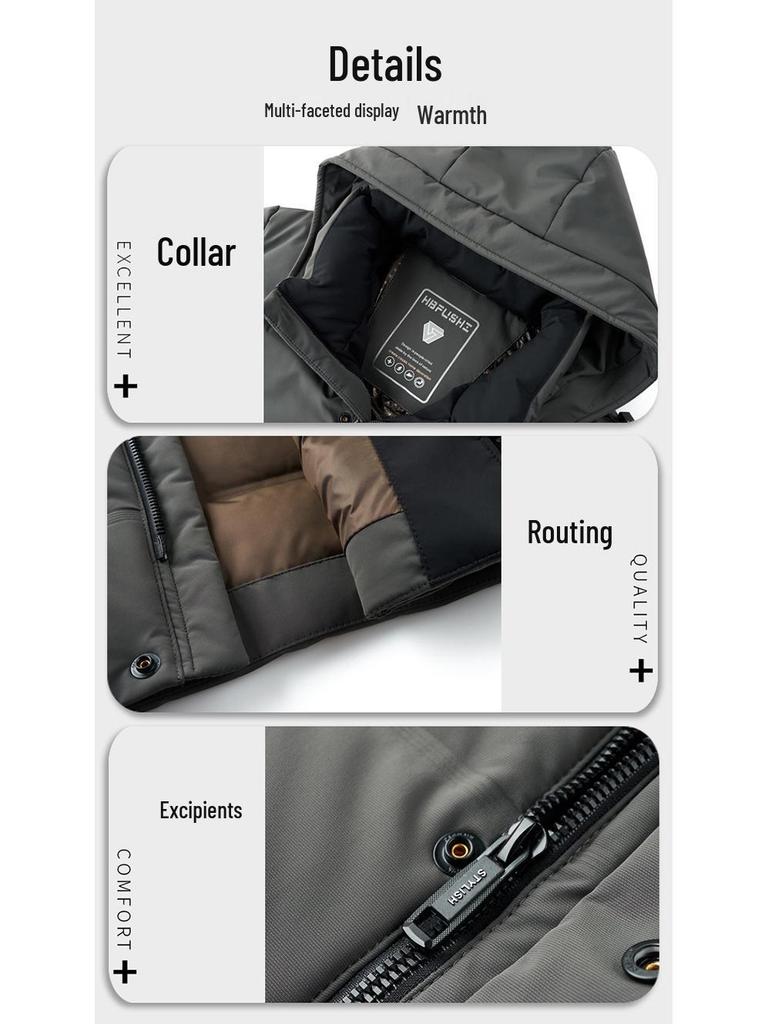 Men's Mid-Length Winter Down Jacket with Detachable Hood - Thick, Warm White Duck Down for Casual Wear