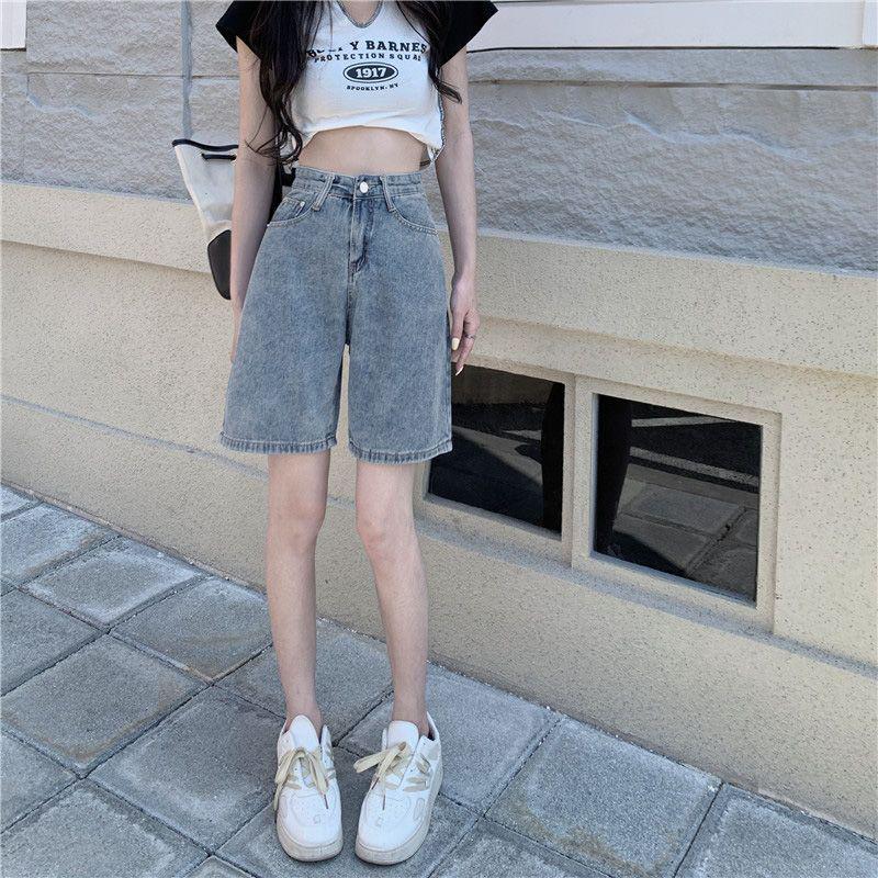 2026 Women's Retro High-Waisted Denim Shorts - Loose Mid-Length, Wide-Leg Style