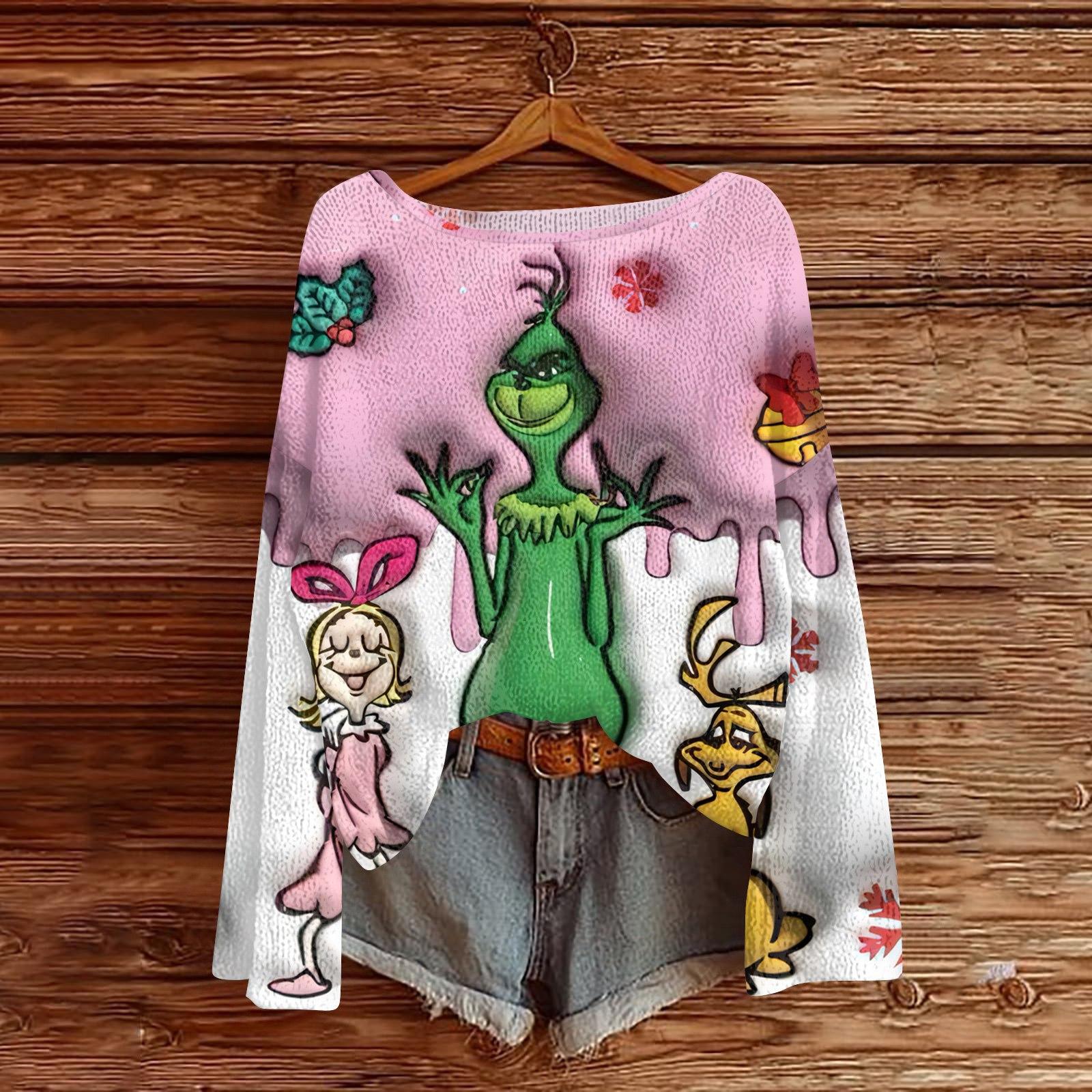 

Різдвяні світшоти для жінок В язаний светр Мила сорочка Осінній пуловер з круглим вирізом XL рожевий