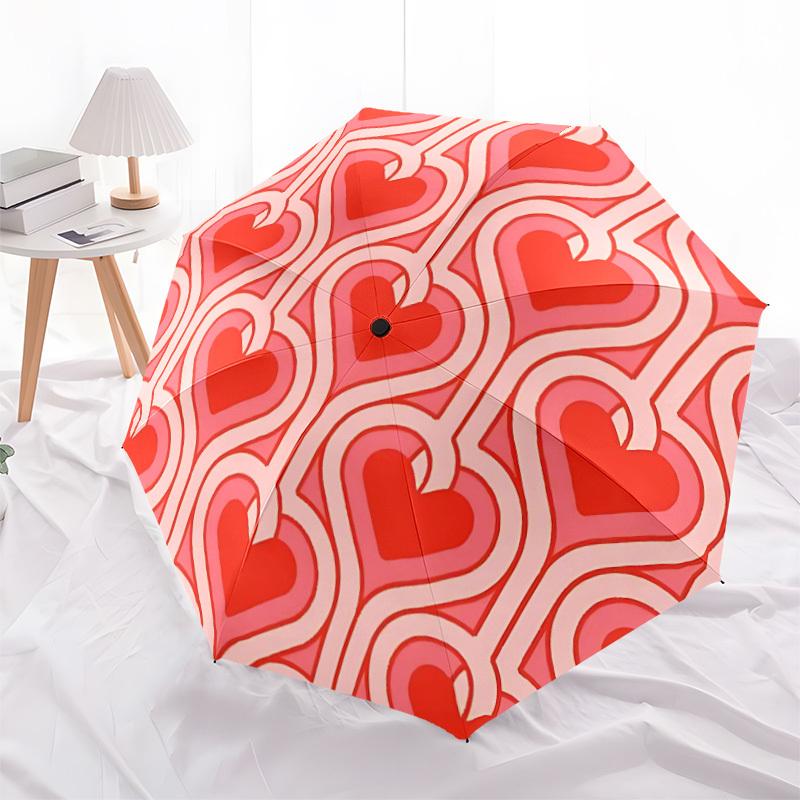 1pc Heart PatternAutomatic Open/close Folding Umbrella, Compact Portable Travel Umbrella, Perfect Birthday/Holiday, Cute Umbrella y024