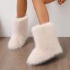 Europeiska Y2K Dam Mid-Calf Pälssnöskor - Varma, Moderiktiga, Plattbottnade Vinterstövlar