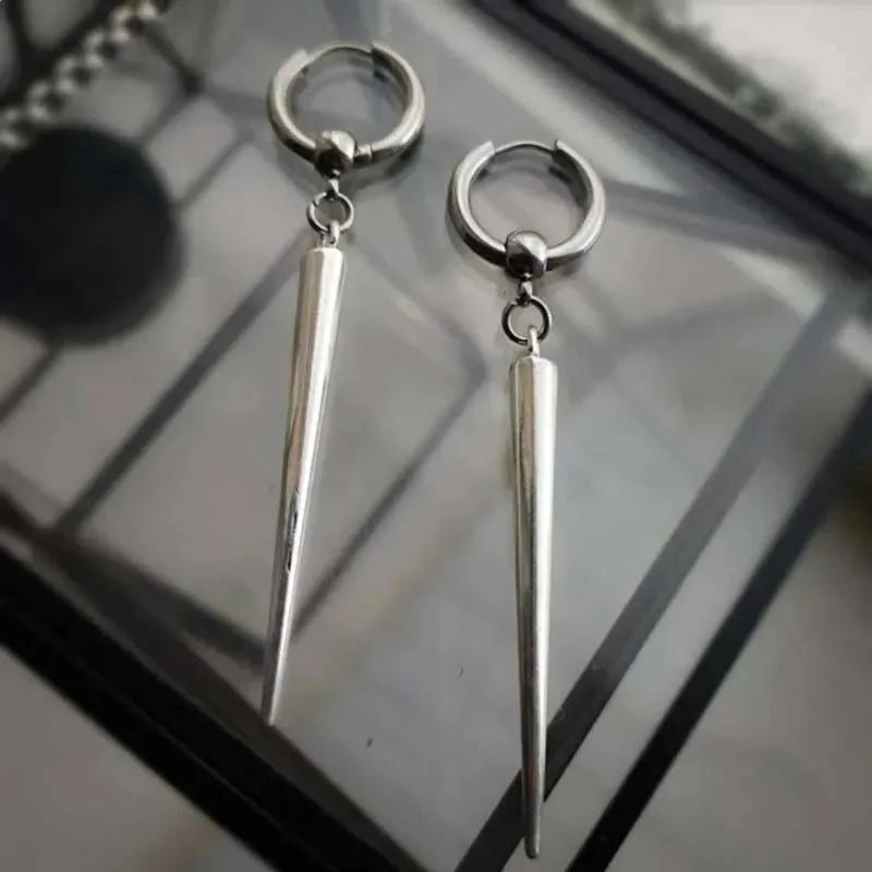 Punk Hip Hop Silver Color Rivet Drop Earrings for Women Men Gothic Metal Geometric Cone Pendant Earrings Y2K Party  Gifts