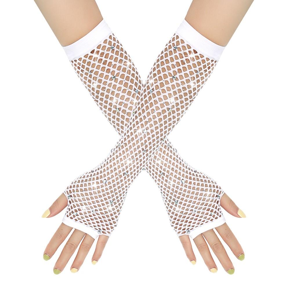 Diamond Studded Elastic Mesh Gloves, Half Finger Gloves