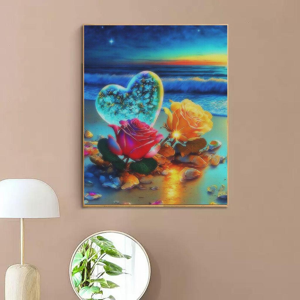 Full Round Diamond Painting Landscape Seaside Embroidery Rose Diamond Mosaic Cross Stitch Handmade Painting Art Gift Wall Art 30x40cm/12x16inch