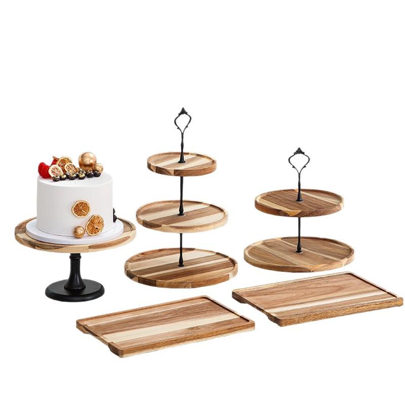 Rustic Wooden Dessert Stand 3-Tier Round Cake Display Tray Wedding Party Buffet Table Decor