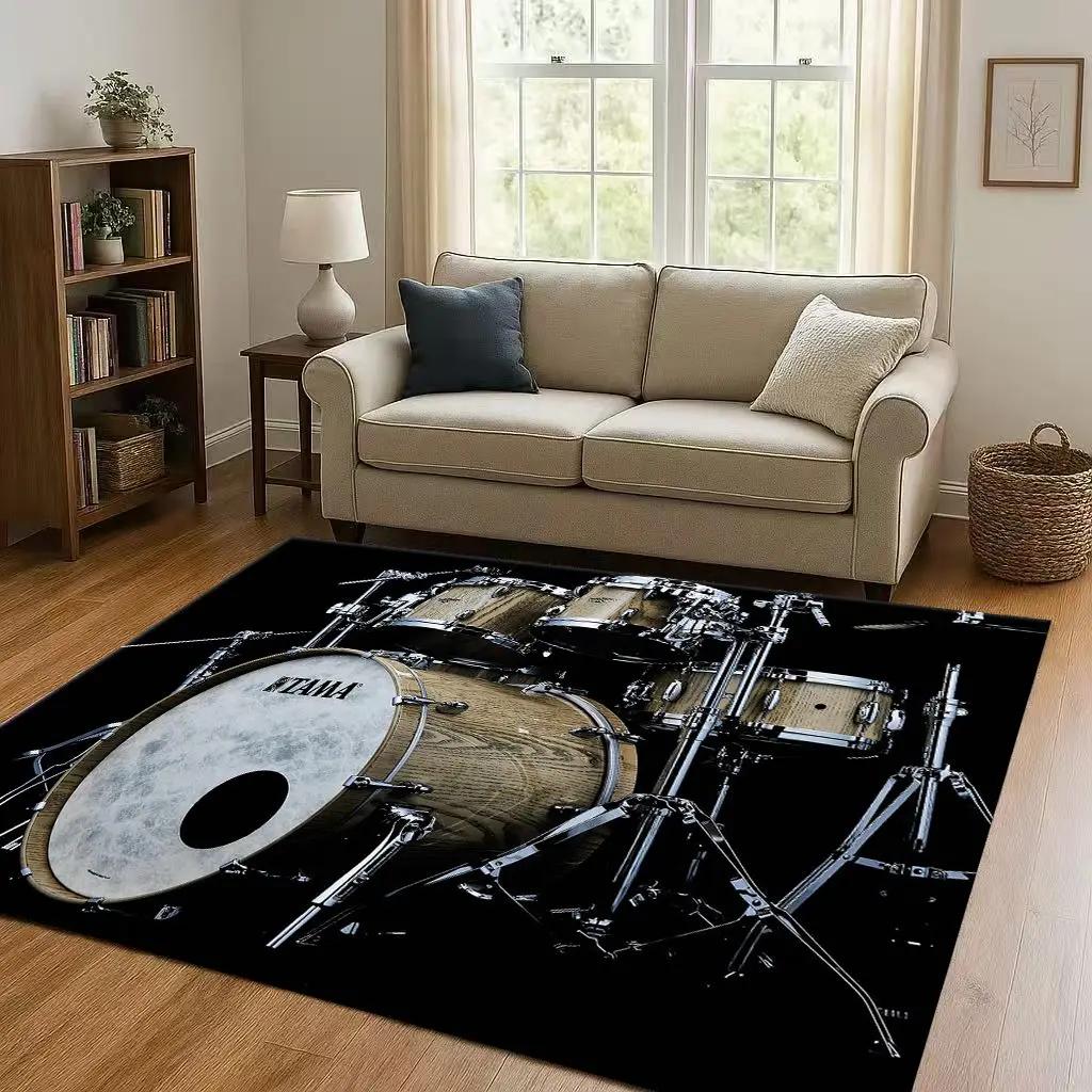 Retro TAMA Drum Kit Drum Set Music Instruments Living Room Non-Slip Area Rug Carpet for Bedroom Playroom Sofa,Home Decor Doormat