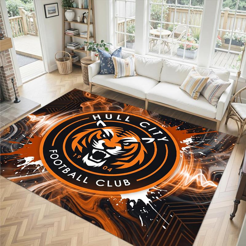 Hull City Football Design Crystal Velvet Carpet Cozy Non?Slip Printed Rug For Bedroom Living Room Entrance