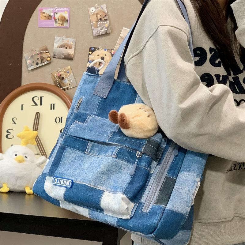 College Style Fashion Plaid Messenger Bag Large Capacity Casual Shoulder Women's Bag Korean Version Student Portable Tote Bag