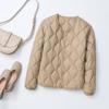 Autumn and Winter Short Rhombus Round Neck Collarless Light Down Jacket Women's White Duck Down Liner with Casual Jacket