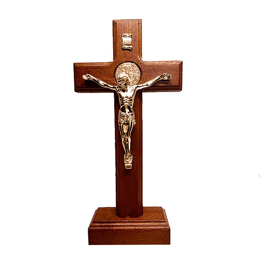 Wood Cross Ornament Standing Statue Art Statue Decoration Supplies for Dormitory Bedroom Party Background Decoration