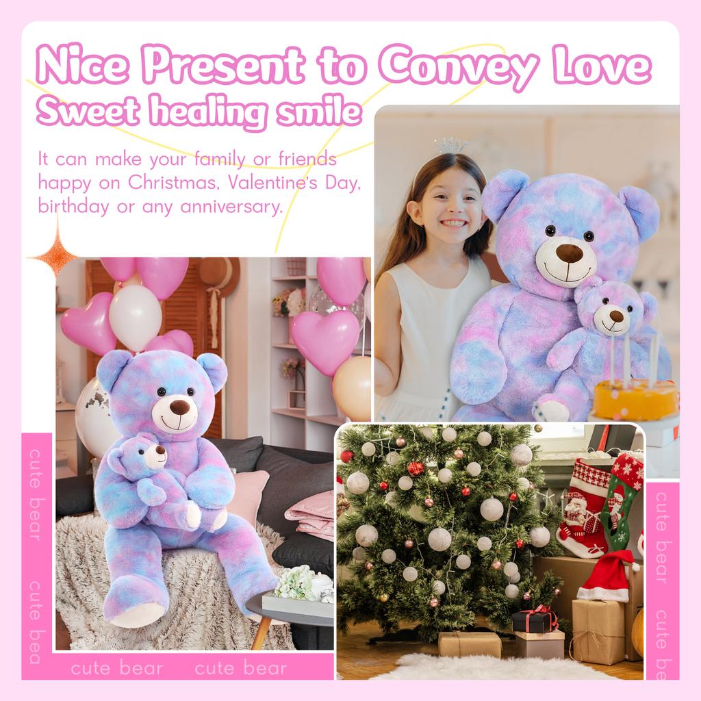 Tezituor Giant Stuffed Animal 39in, Large Teddy Mommy with Baby, Big Stuffed Bear for Kids, Girlfriend on Mother's Day, Valentin