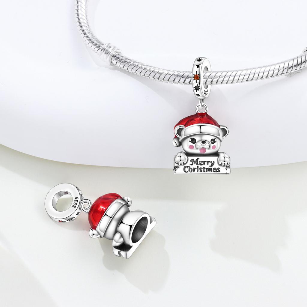 Copper Christmas Polar Bear Snowflake Snowman Coffee Charms Beads Pendant For Original Bracelet Woman Girl Jewelry