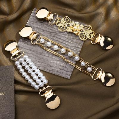 1PC Metall Corsage Brosche Perle Kette Pullover Strickjacke Clip Schal Schnalle Anti-Slip