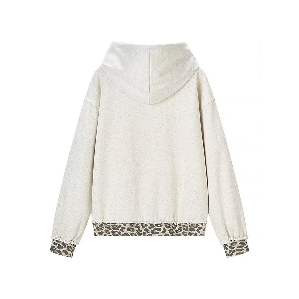 Y2k Vintage Two-in-one Leopard Print Hoodie Women Contrast Full Sleeved Dropped Shoulder Loose Hooded Sweatshirt Winter Hoodies