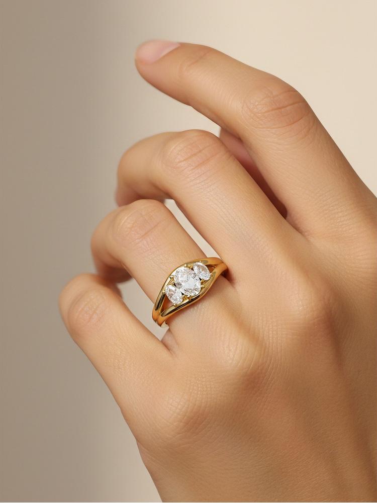 925 Sterling Silver Cambered Surface Three Oval Zircon Ring For Women Engagement Wedding Luxury High Quality Fine Jewelry