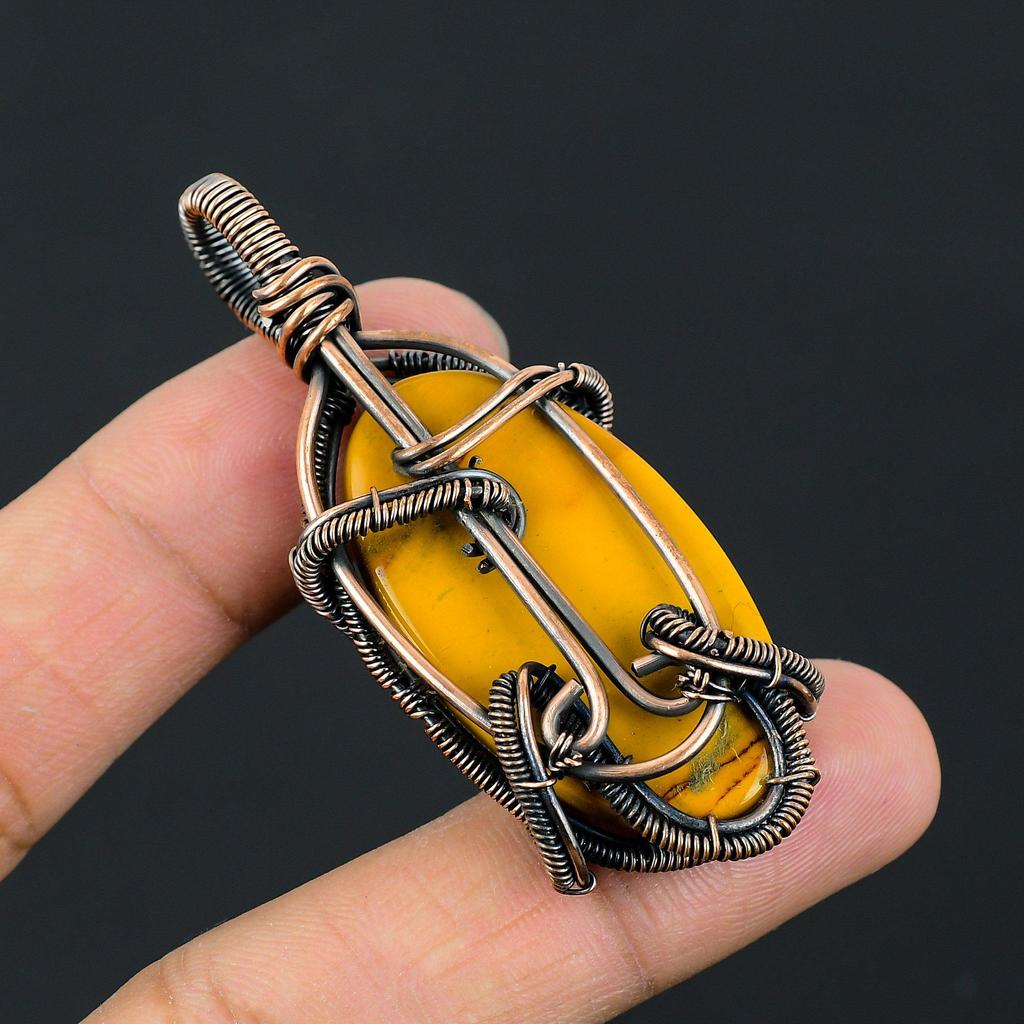 Lavish Mookaite Gemstone Pure Copper Wire Wrapped Handmade Pendant Jewelry