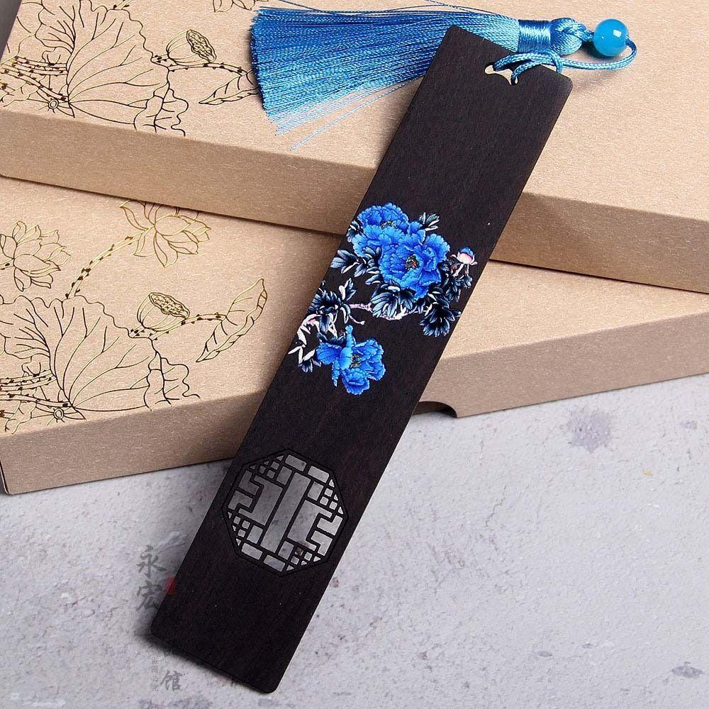 Marcapáginas de estilo chino pintado en color madera, clip de libro de ébano tallado retro, marca de paginación, material de papelería para estudiantes, material escolar